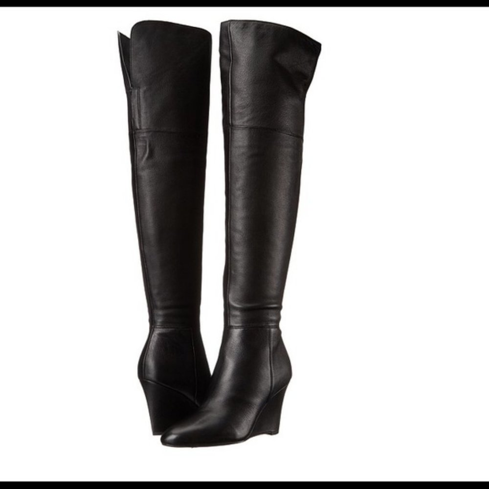 Via Spiga Kennedy black leather OTK wedge boot 6.5